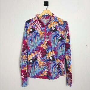 Tommy Bahama Golf & Tennis Womens XL Tropical Floral Quarter Zip Pullover Shirt